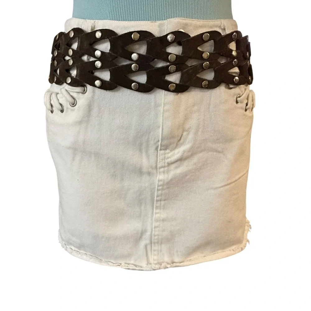 Woven Suede Studded Fringe Tie Waist Belt Brown OS Boho Western Festival Cincher